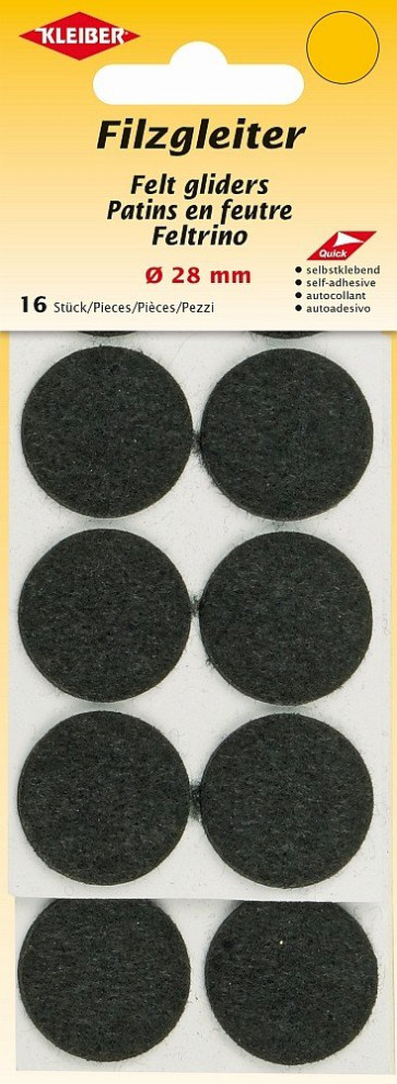 KLEIBER Filzgleiter, selbstklebend 16Stk./Ø28mm/schwarz