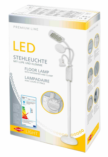 KLEIBER LED Stand-Leuchte mit Klemme und Lupe weiß
