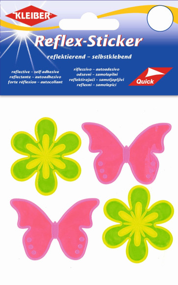KLEIBER Reflex-Sticker je2xBlume gelb,Schmetterling pink