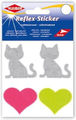 KLEIBER Reflex-Sticker 4-5cm/2Katzensilber,Herzpinku.gelb