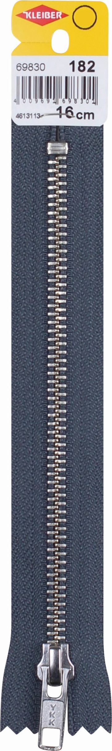 KLEIBER Reißverschluss, Metallschiene 16cmx6mm/schiefergrau