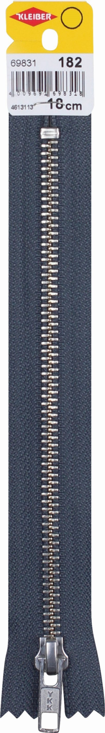 KLEIBER Reißverschluss, Metallschiene 18cmx6mm/schiefergrau