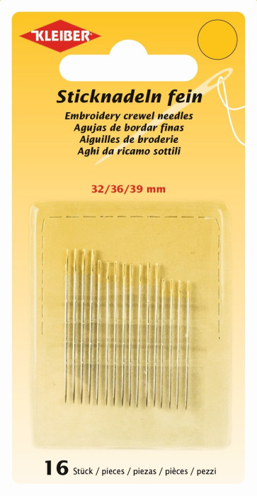 KLEIBER Sticknadeln fein, m. Goldöhr 16Stk./sortiert