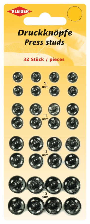 KLEIBER Druckknöpfe 32Stk./je8x9,11,13,15mm/schwarz