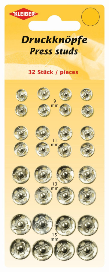 KLEIBER Druckknöpfe 32Stk./je8x9,11,13,15mm/silber
