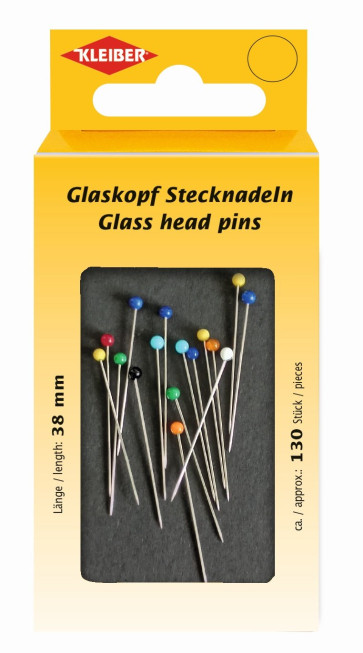 KLEIBER Glaskopf-Stecknadeln 15gr./38mm/bunt