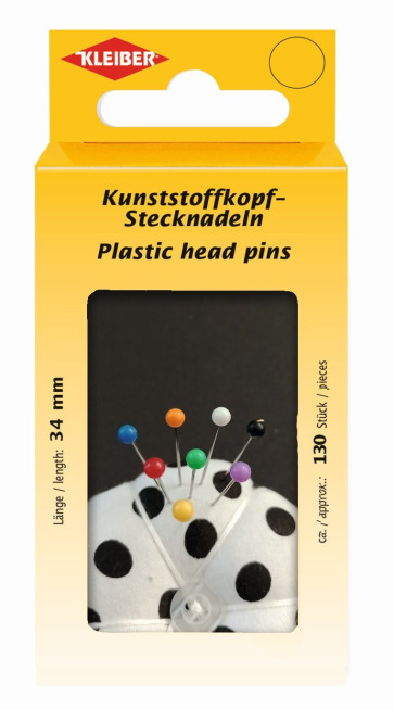 KLEIBER Kunststoffkopf-Stecknadeln 130Stk./34mm/bunt