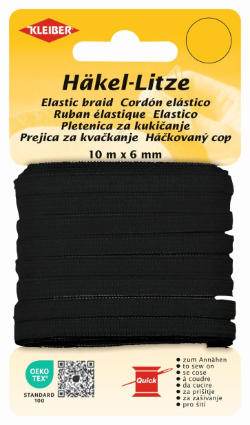 KLEIBER Häkel-Litze 6mmx10m/schwarz