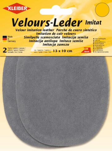 KLEIBER Velours-Bügelflecken oval 2x13cmx10cm/mittelgrau