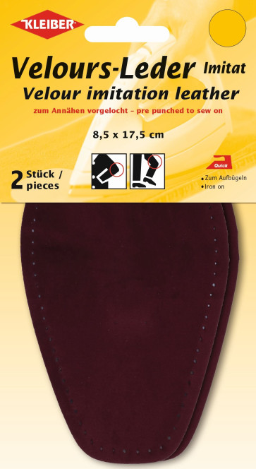KLEIBER Velour-Leder Imitat Bügel-Patch /bordeaux