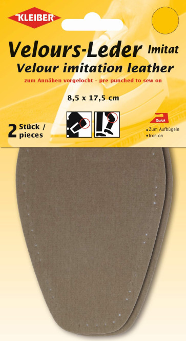 KLEIBER Velour-Leder Imitat Bügel-Patch 2x8,5x17,5cm/beige