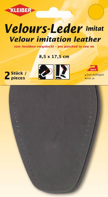 KLEIBER Velour-Leder Im.at Bügel-Patch 2x8,5x17,5cm/hgrau
