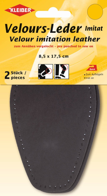 KLEIBER Velour-Leder Imitat Bügel-Patch /dklgrau