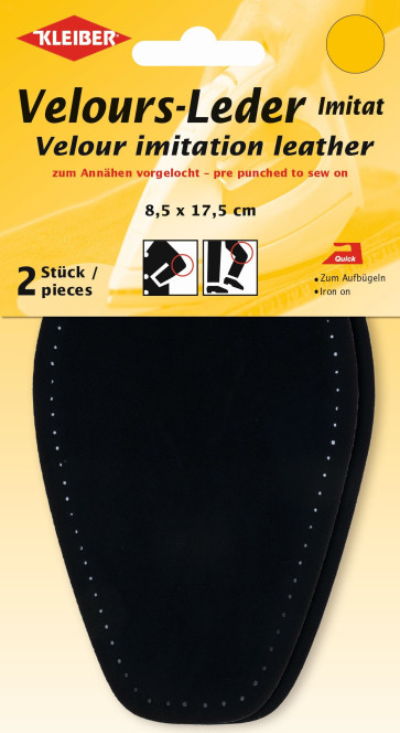 KLEIBER Velour-Leder Im.at Bügel-Patch 2x8,5x17,5cm/sw