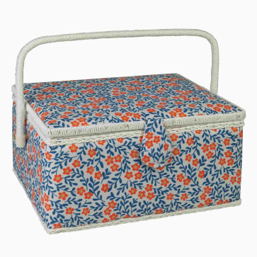 KLEIBER Nähkörbchen / Blätter - Blumen 32x24x16cm/blaurot