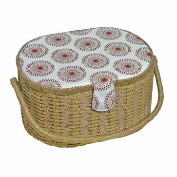 KLEIBER Nähkörbchen oval braun-Bezugweiß/Kreise