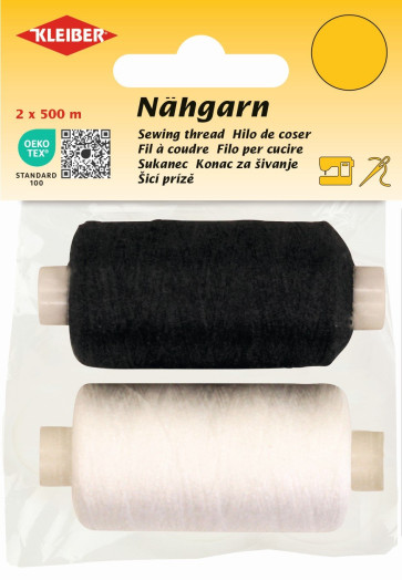 KLEIBER Nähgarn 500m/1xweiß,1xschwarz