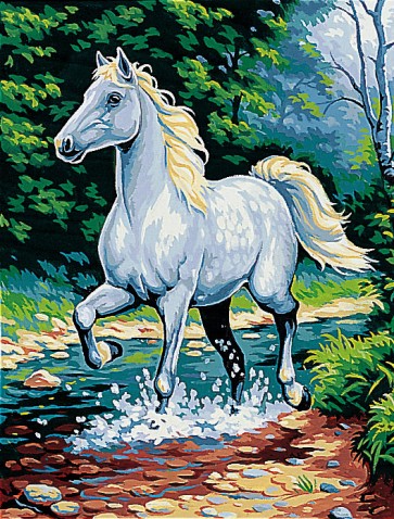 MARGOT Stramin "weißes Pferd" 36x47cm