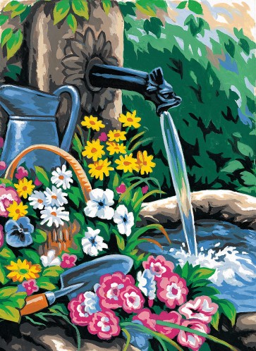 MARGOT Stramin"Blumen am Brunnen"30x40