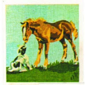 MILLER Gobelin "Pferd + Hund"  ca.22x22