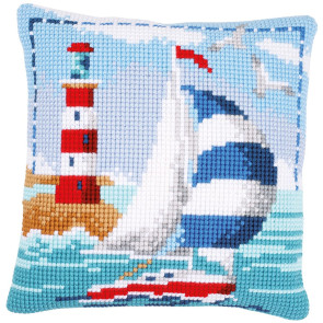 VER Kreuzstichkissenpackung Leuchtturm & Segelboot