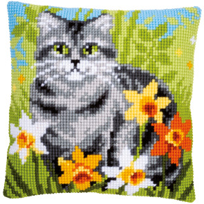 VER Kreuzstichkissenpackung Katze zwischen Blumen