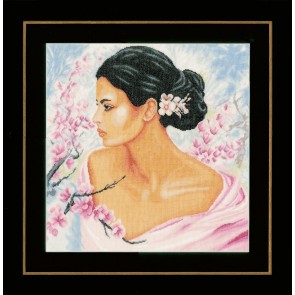 LAN. Zählmusterpackung Frau mit Blüten 40x41cm