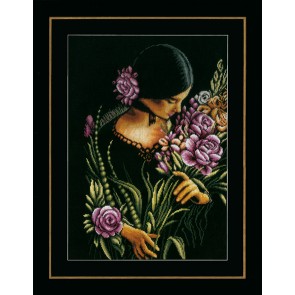 LAN. Zählmusterpackung Frau mit Blumen 34x49cm