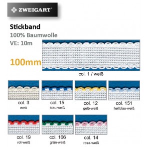 Stickband (Aidabd.)100mm weiß, weiß/fbg