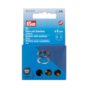 Prym Ösen mit Scheiben, 8 mm, schwarz/silberfarbig #