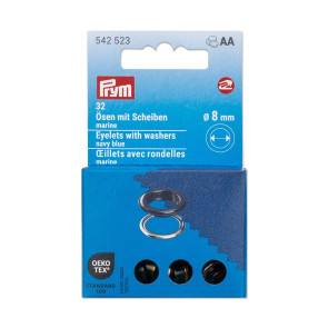 Prym Ösen mit Scheiben, 8 mm, marine/silberfarbig #