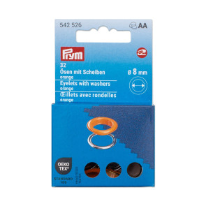 Prym Ösen mit Scheiben, 8 mm, orange/silberfarbig #
