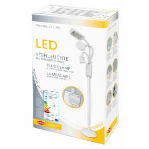KLEIBER LED Stand-Leuchte mit Klemme und Lupe weiß