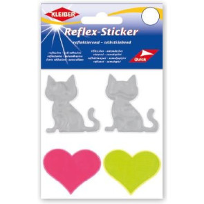KLEIBER Reflex-Sticker 4-5cm/2Katzensilber,Herzpinku.gelb