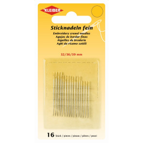 KLEIBER Sticknadeln fein, m. Goldöhr 16Stk./sortiert