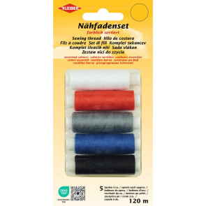 KLEIBER Nähfaden-Set 5Spulená120m/weiß,rot,grau,blau,sw