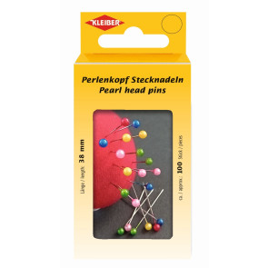 KLEIBER Perlenkopf-Stecknadeln 100Stk./38mm/bunt
